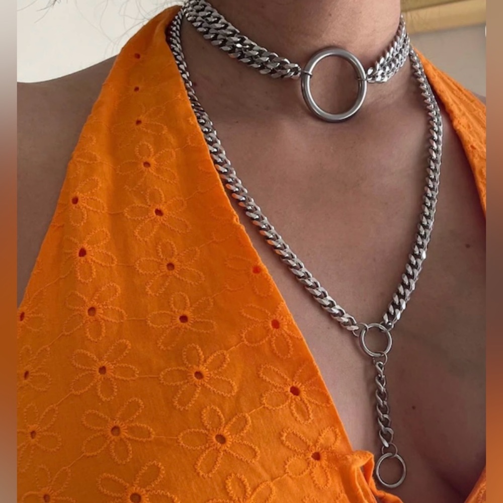 Stainless steel ring, choker necklace, handmade.